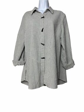 Ali Miles Black & White Striped Button-Front Tunic Jacket